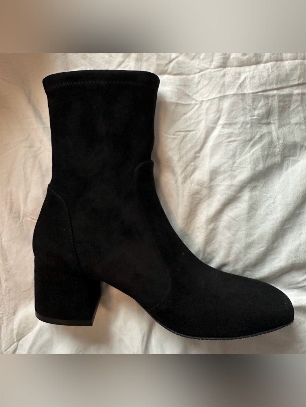 STUART WEITZMAN Black Suede Ankle Sock Boot, Size 37